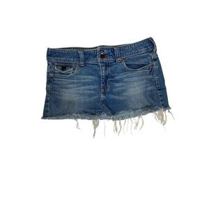 Women's Juniors Sz 3 Hollister Blue Denim Mini Skirt Waist 30 Frayed Hem